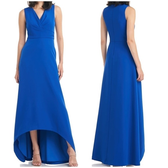 New Kay Unger Melinda Hi Low Gown Dress Maxi Prom Bridesmaid Royal Blue Sz 2 - Picture 1 of 11